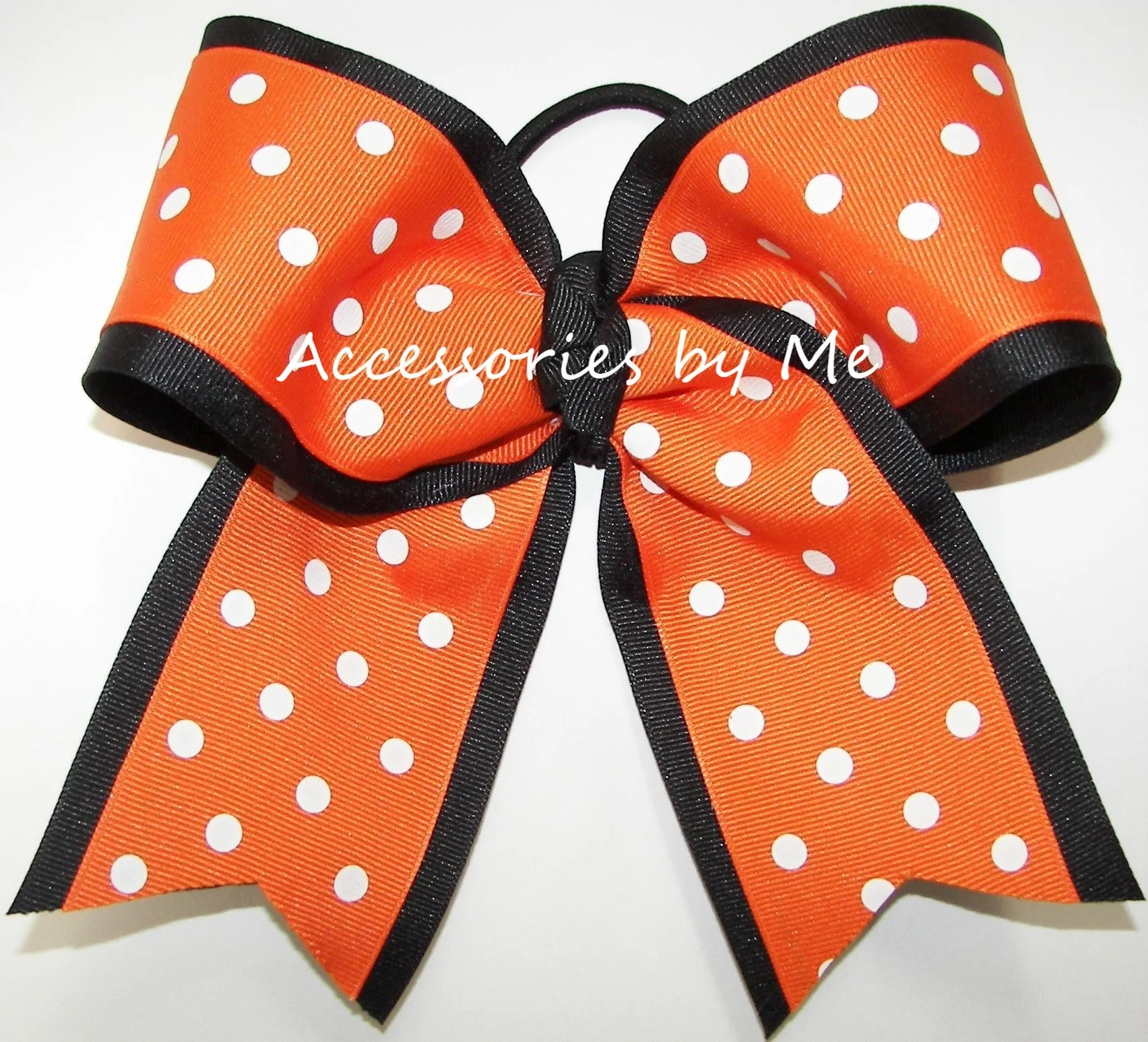 Orange Black Polka Dot Cheer Bow