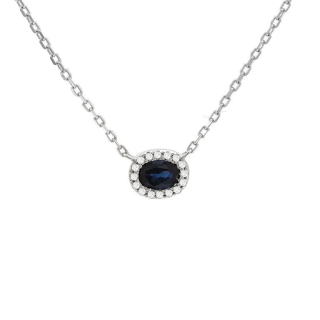 Oval Gemstone Diamond Halo Solitaire Necklace