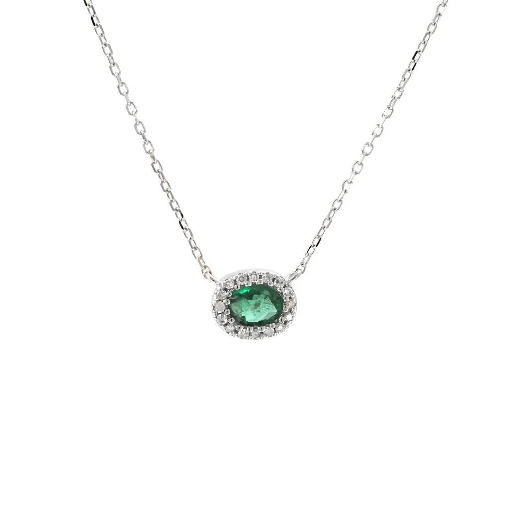 Oval Gemstone Diamond Halo Solitaire Necklace