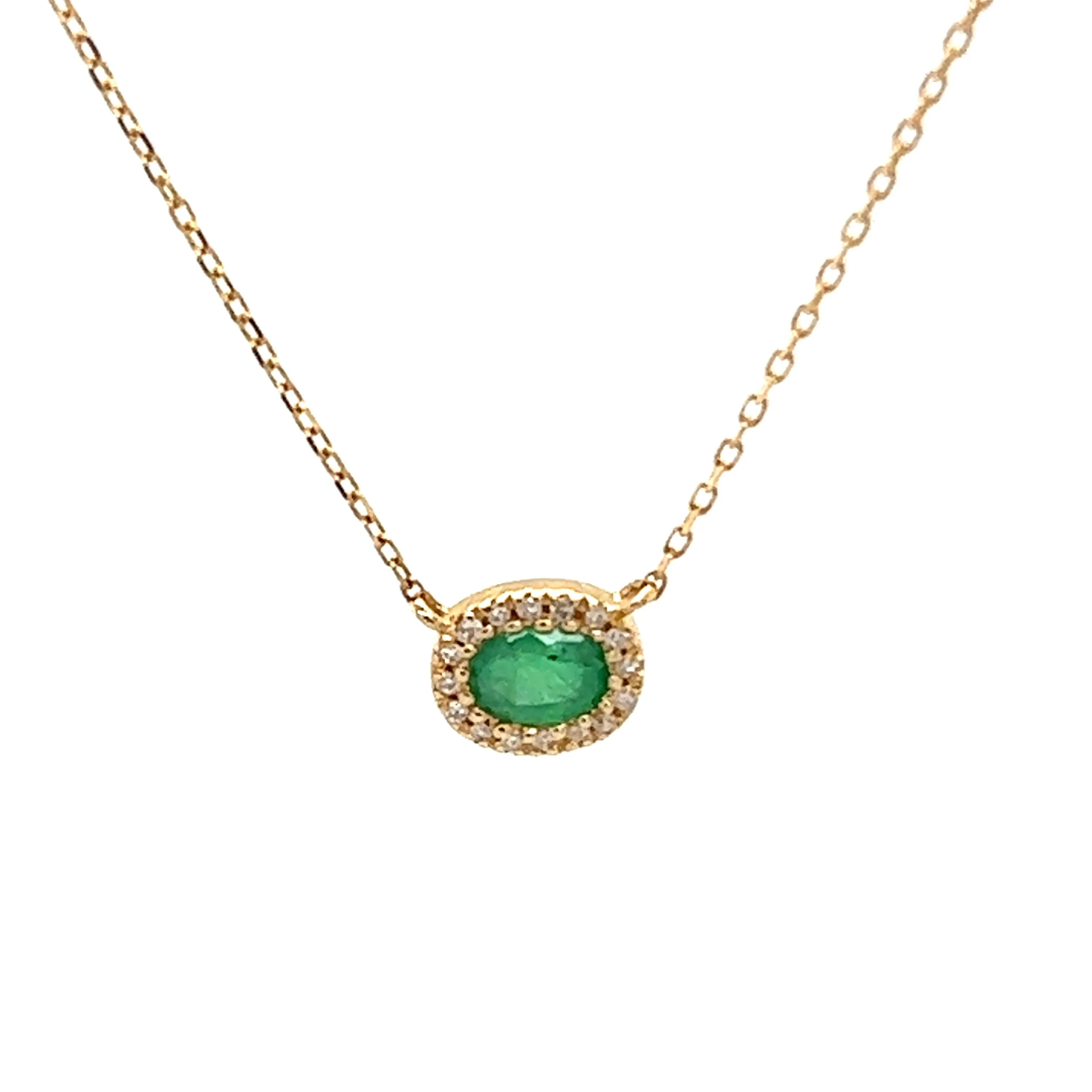 Oval Gemstone Diamond Halo Solitaire Necklace