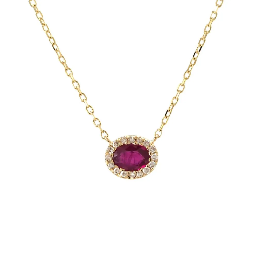 Oval Gemstone Diamond Halo Solitaire Necklace