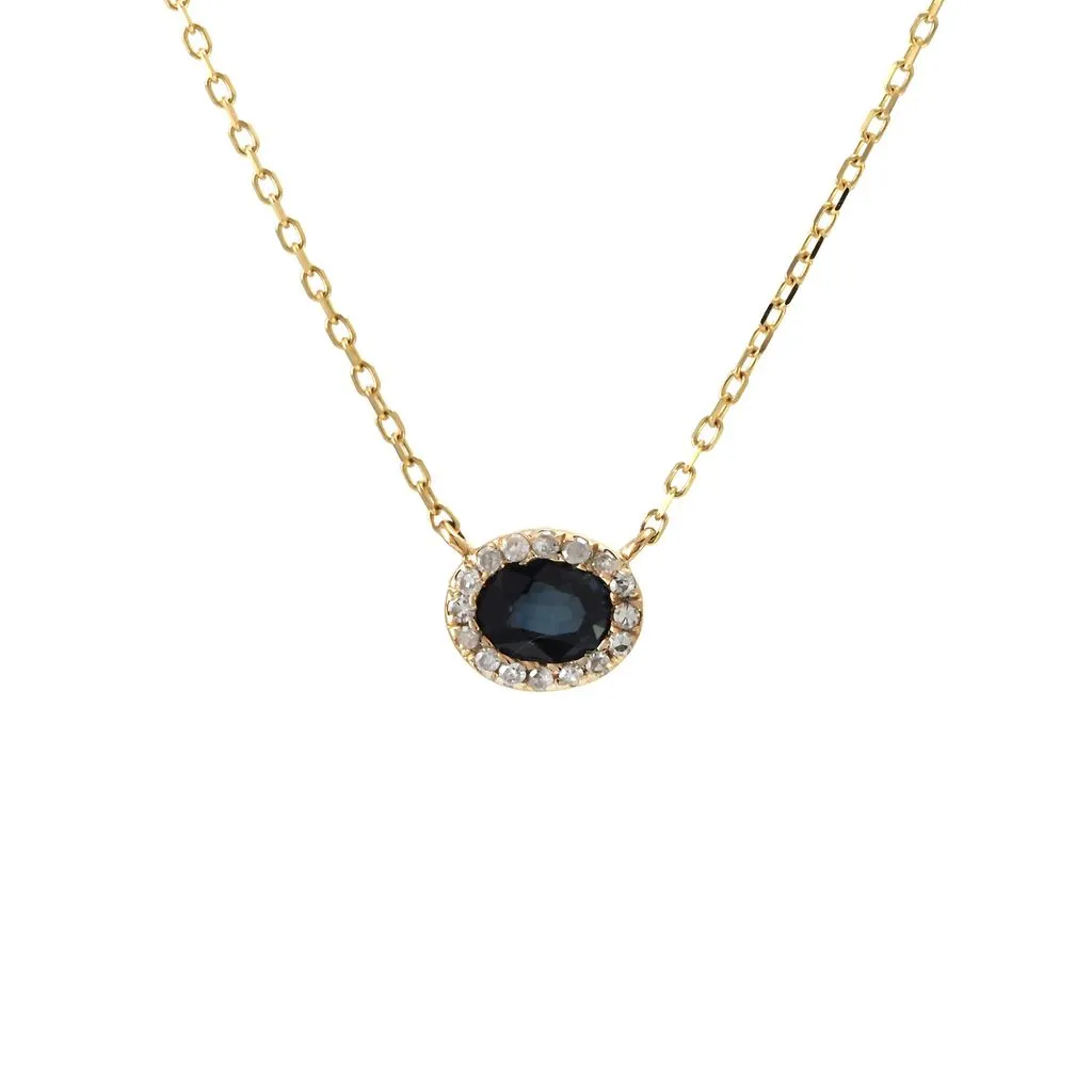 Oval Gemstone Diamond Halo Solitaire Necklace