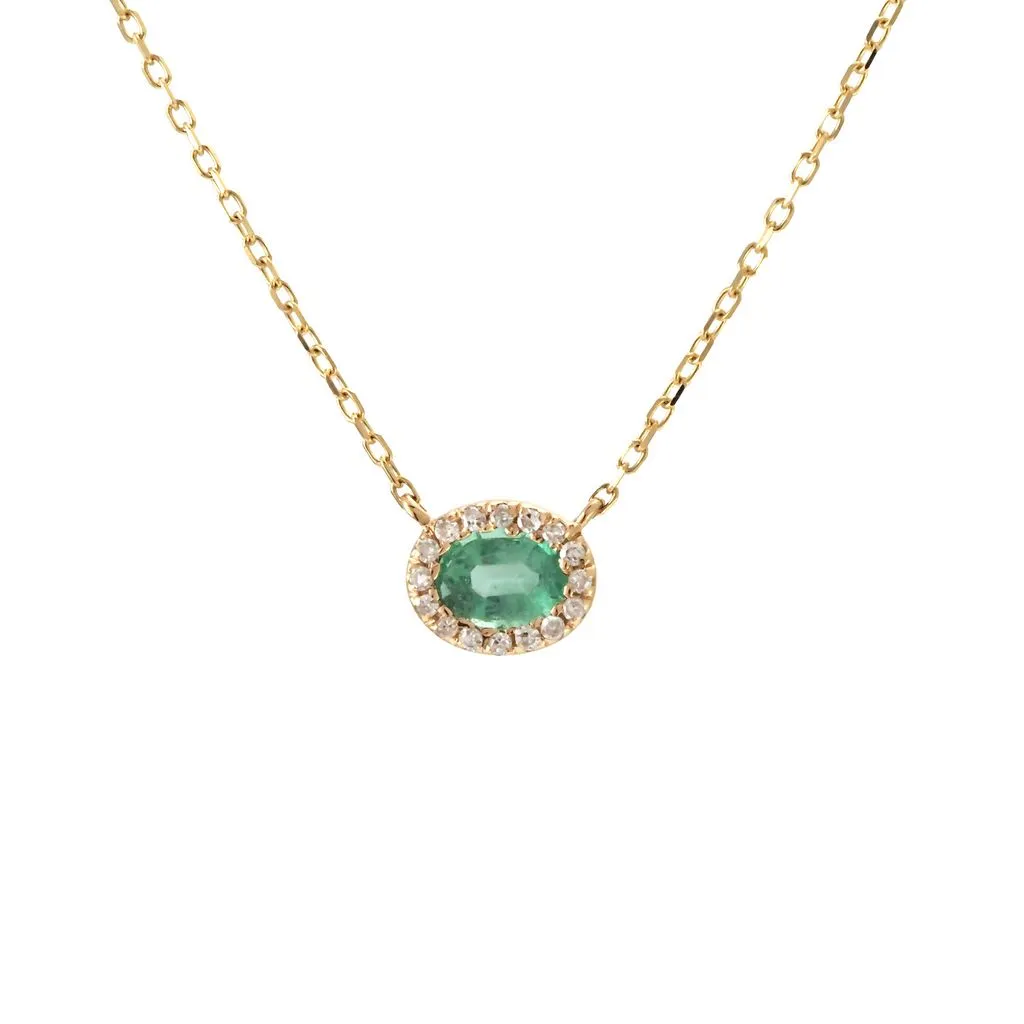 Oval Gemstone Diamond Halo Solitaire Necklace