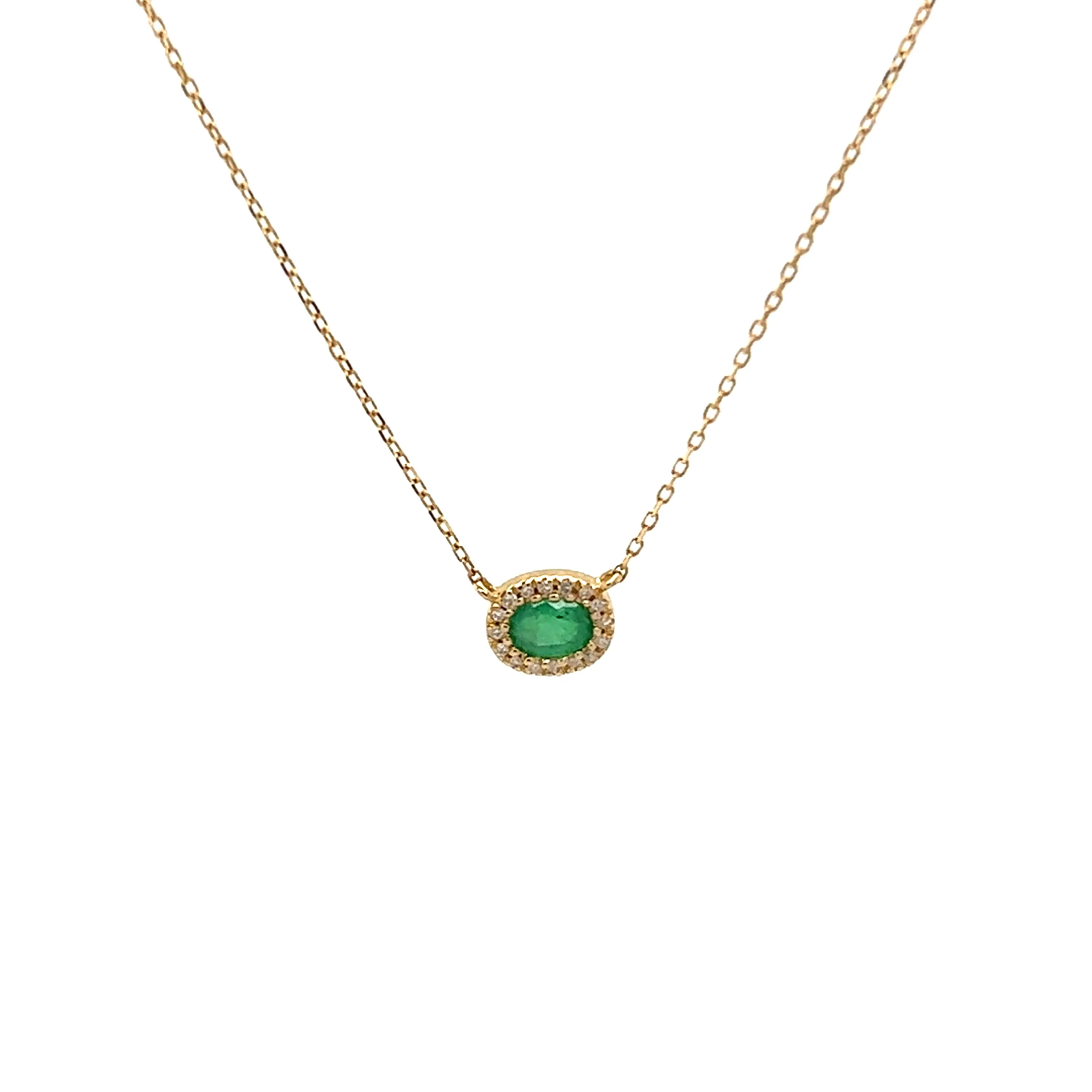 Oval Gemstone Diamond Halo Solitaire Necklace