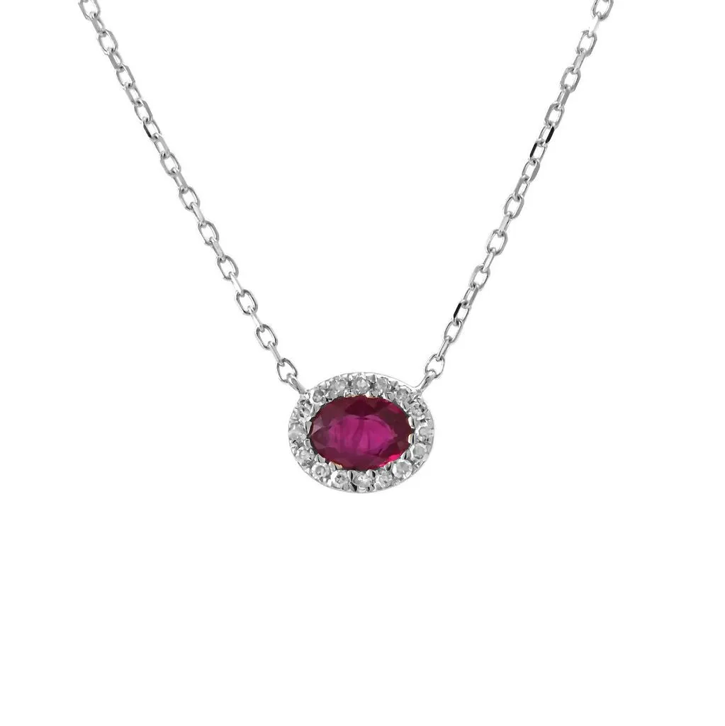 Oval Gemstone Diamond Halo Solitaire Necklace