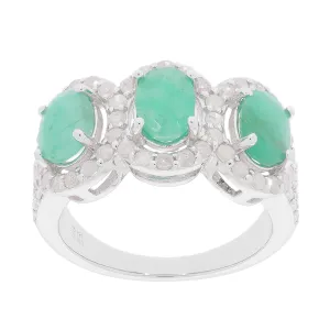 Oval Green Emerald Sterling Silver Ring with Accent