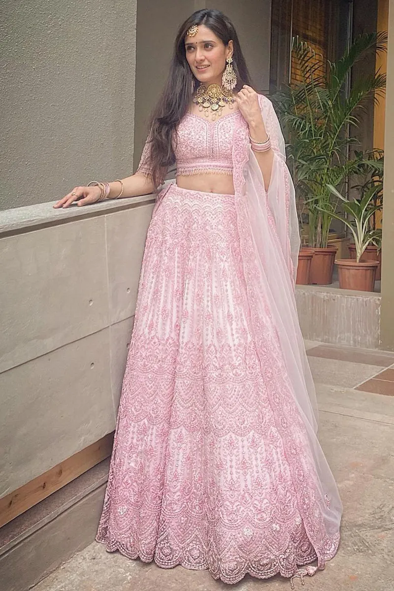 Pankhuri in Powder Pink Tulle Lehenga Choli Set