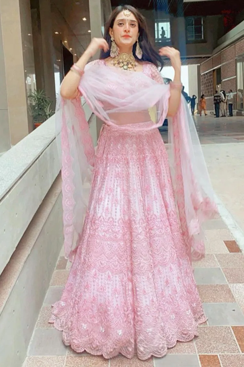 Pankhuri in Powder Pink Tulle Lehenga Choli Set