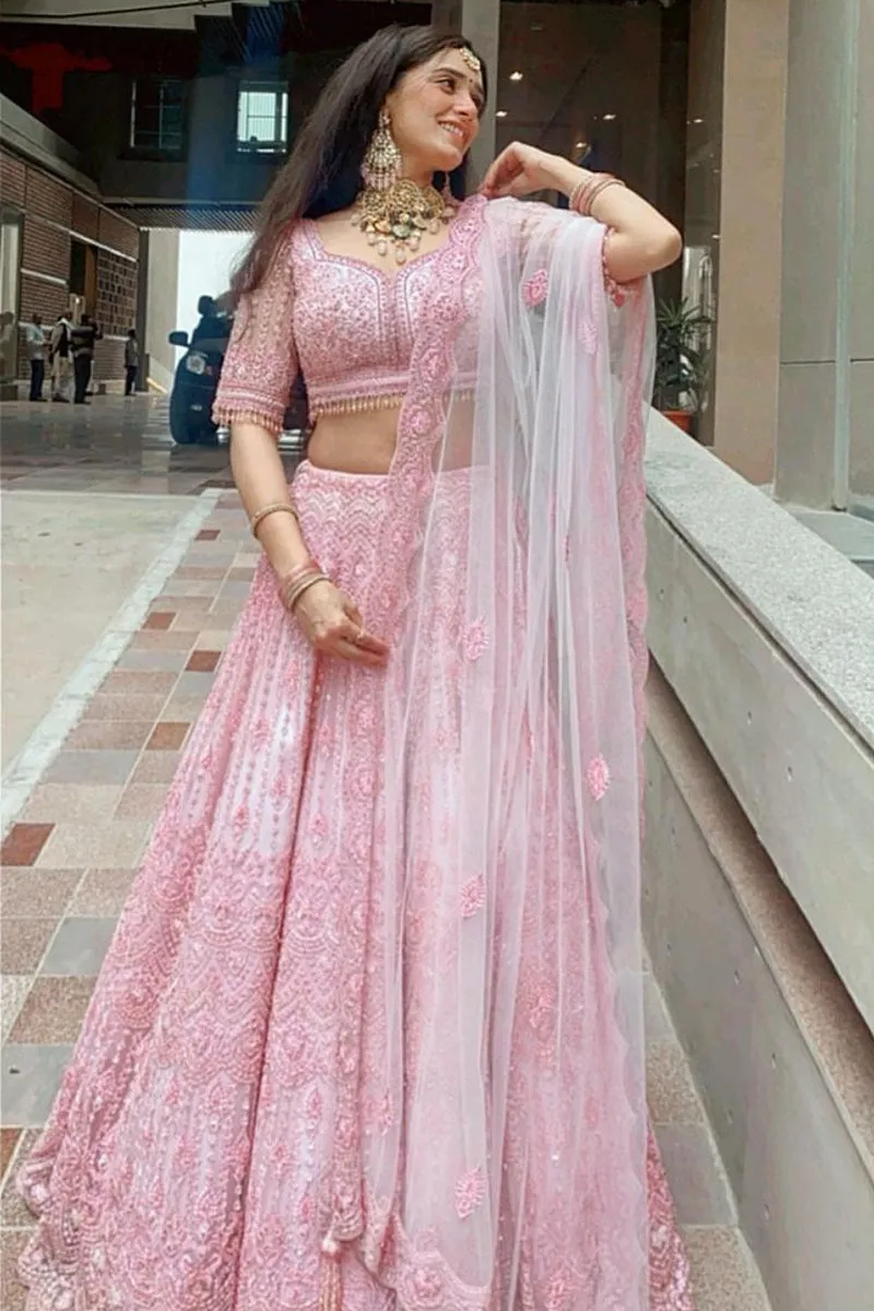 Pankhuri in Powder Pink Tulle Lehenga Choli Set