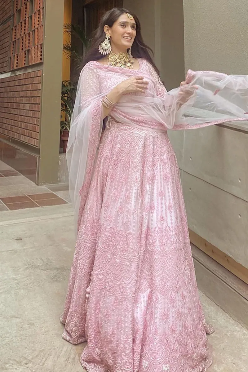 Pankhuri in Powder Pink Tulle Lehenga Choli Set