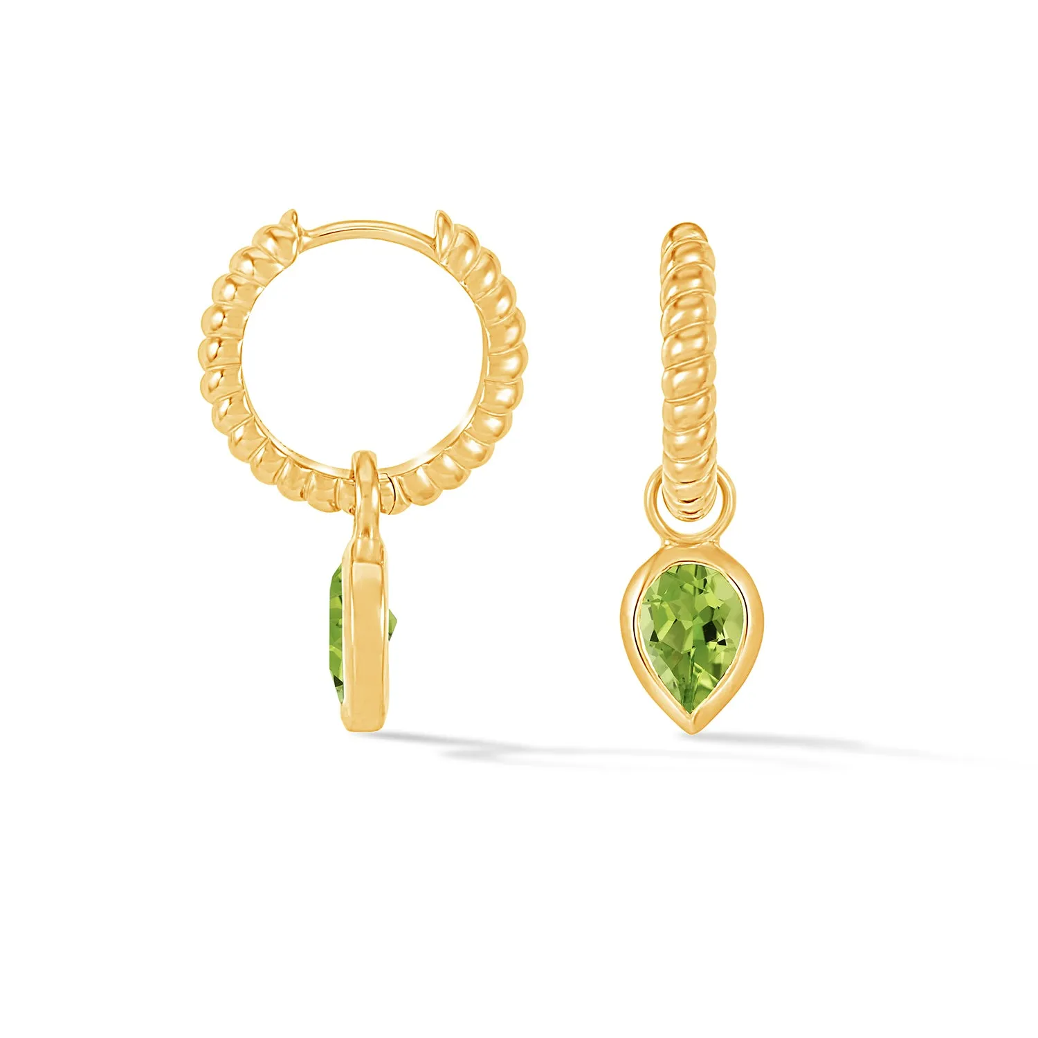 Peridot Twist Huggie Charm Hoops