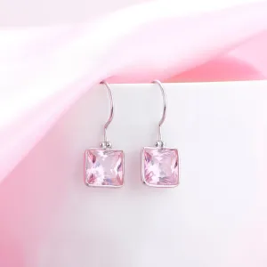 Pink CZ Rhodium Plated 925 Sterling Silver Earrings