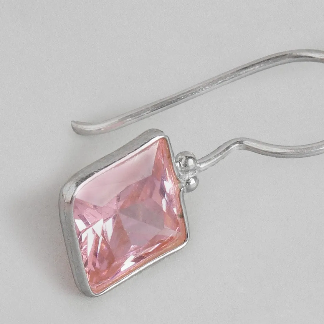 Pink CZ Rhodium Plated 925 Sterling Silver Earrings