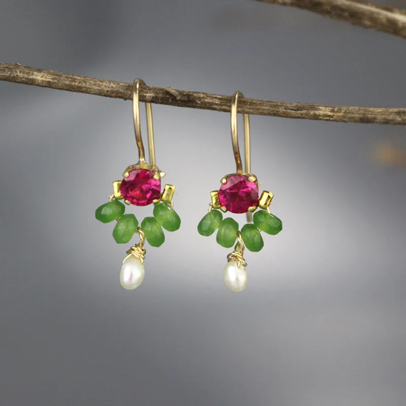 Pink Green Petite Dancer Earrings