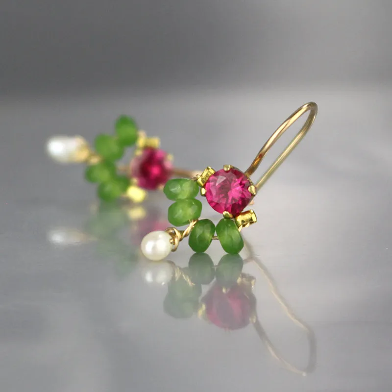 Pink Green Petite Dancer Earrings