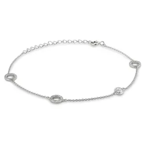 Platinum Finish Sterling Silver Micropave Open Circle and Bezel Adjustable Bracelet with Simulated Diamonds 7" - 9"