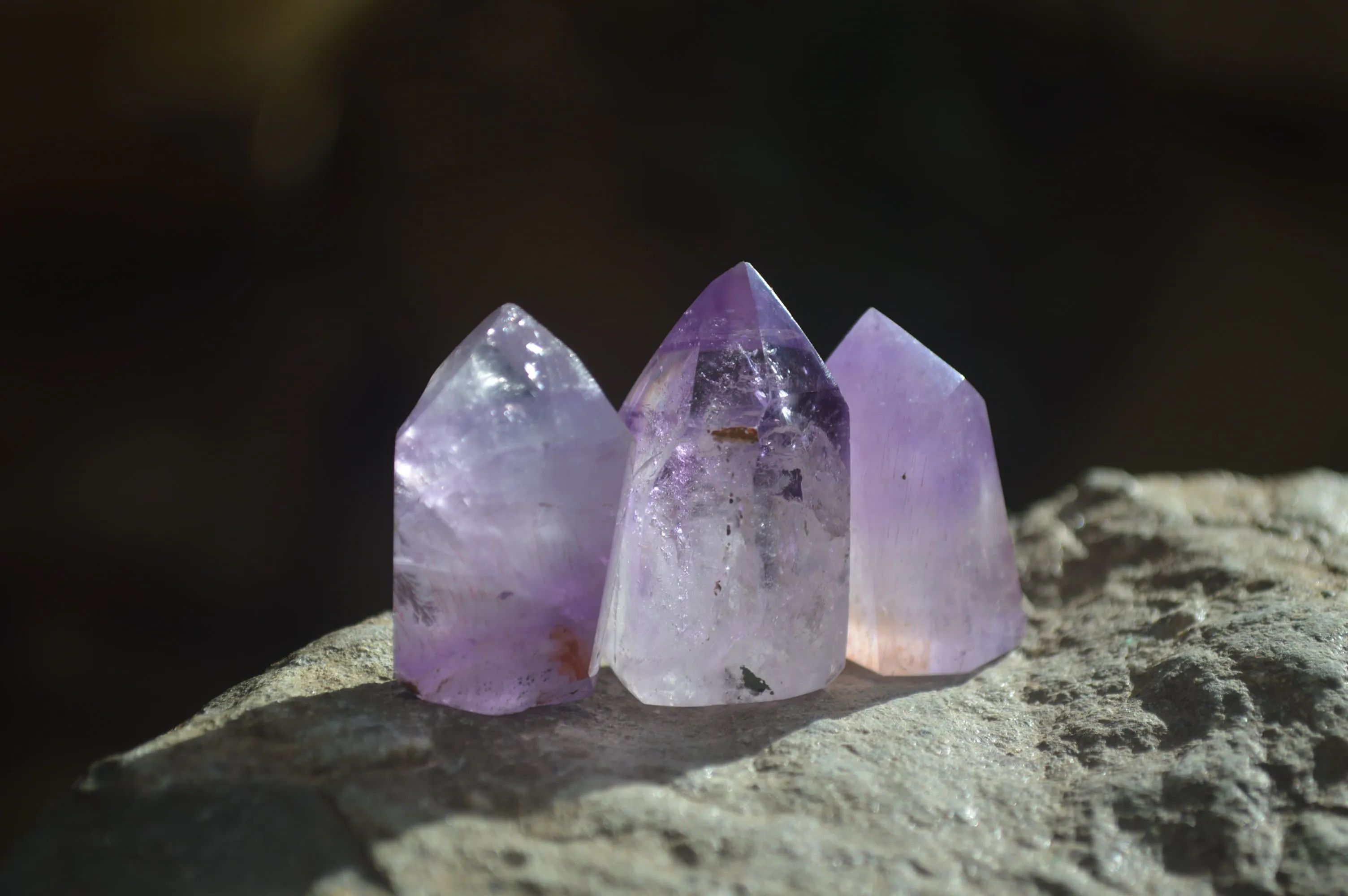 Polished Smokey Amethyst Window Quartz Crystals x 20 From Akansobe, Madagascar