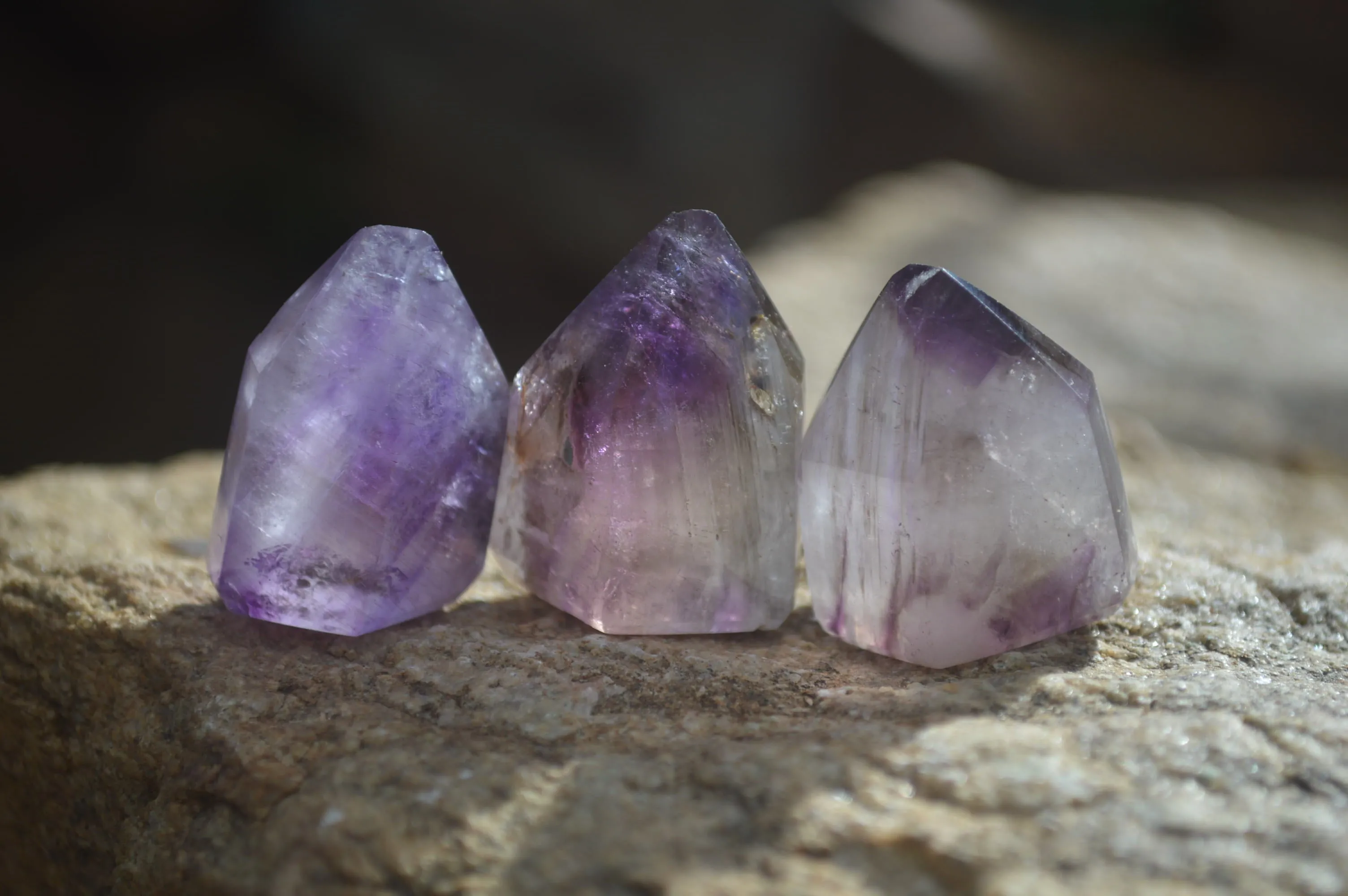 Polished Smokey Amethyst Window Quartz Crystals x 20 From Akansobe, Madagascar