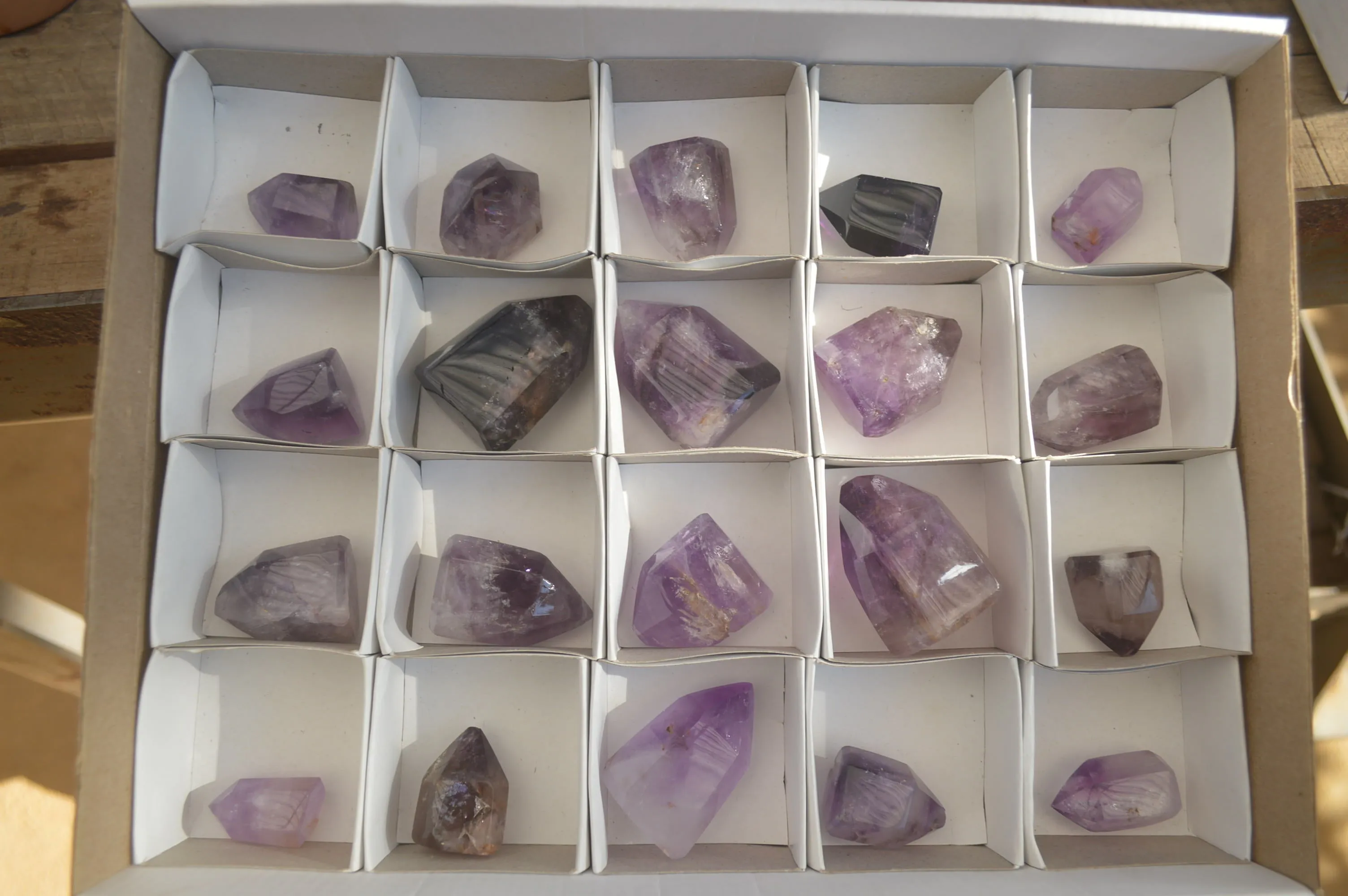 Polished Smokey Amethyst Window Quartz Crystals x 20 From Akansobe, Madagascar