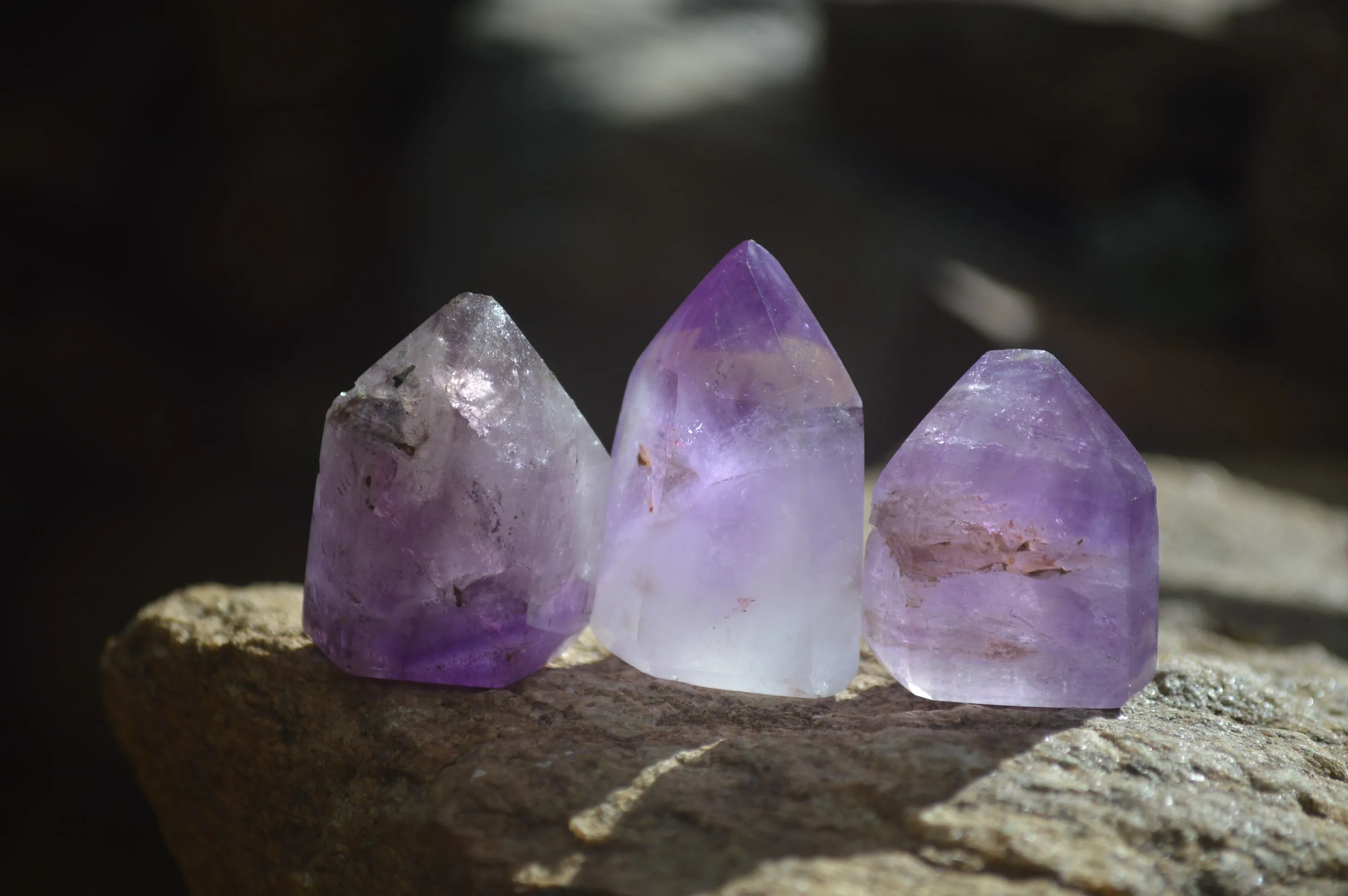 Polished Smokey Amethyst Window Quartz Crystals x 20 From Akansobe, Madagascar