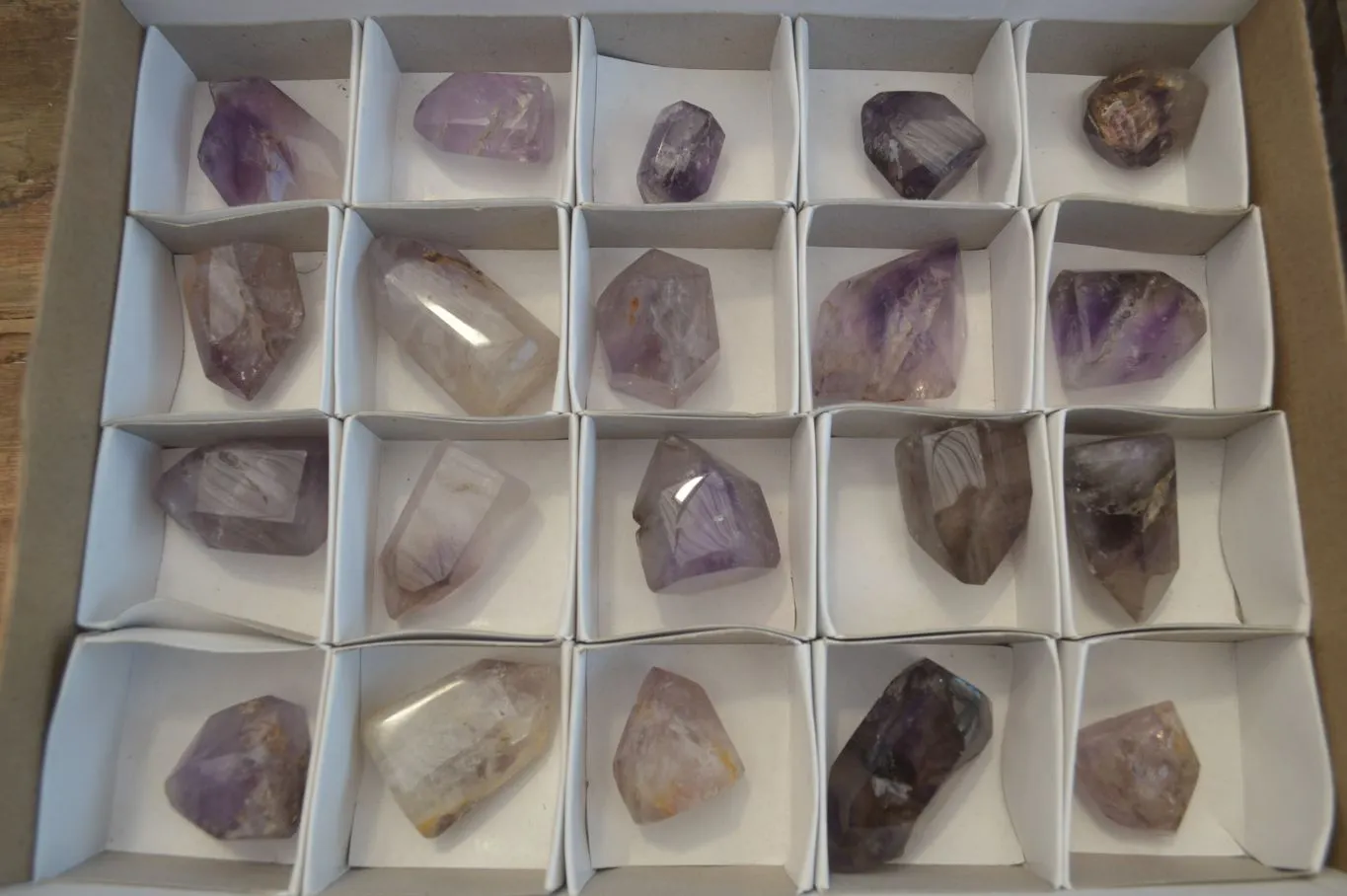 Polished Window Amethyst Quartz Crystals x 20 From Akansobe, Madagascar