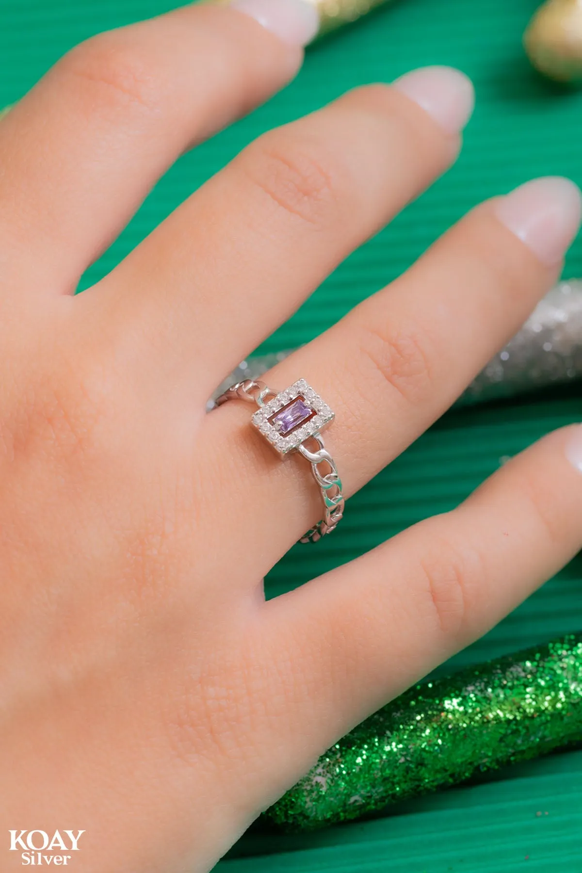 Purple Rectangle Zircon Gourmet Ring