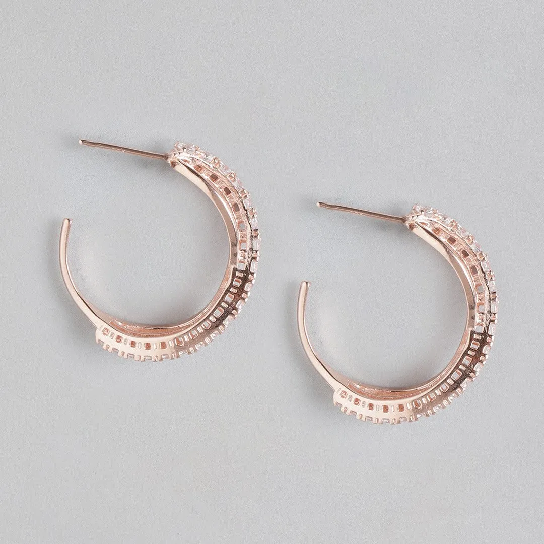 Radiant Rose Gold Half Hoops Cubic Zirconia 925 Sterling Silver Earrings