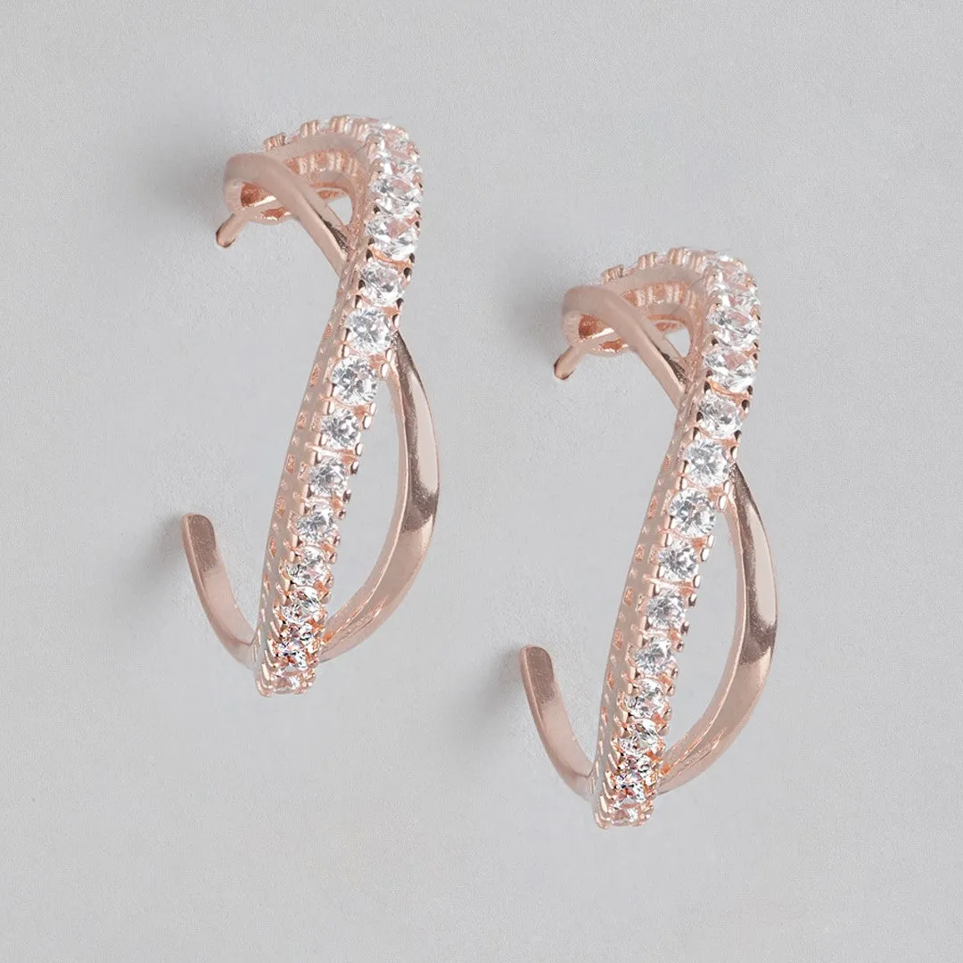 Radiant Rose Gold Half Hoops Cubic Zirconia 925 Sterling Silver Earrings