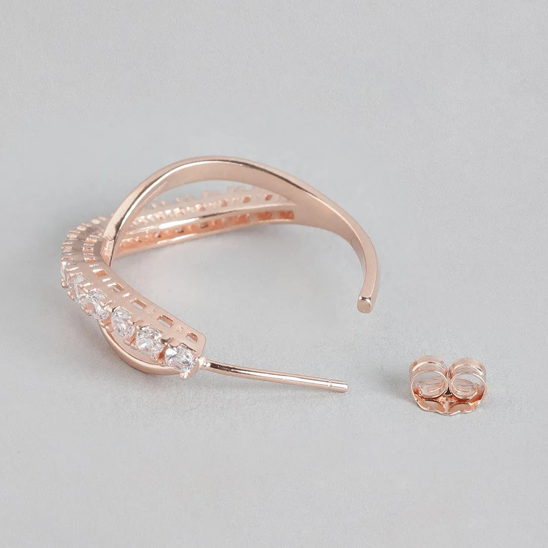 Radiant Rose Gold Half Hoops Cubic Zirconia 925 Sterling Silver Earrings