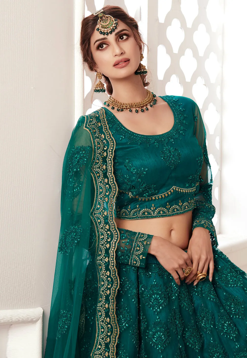 Rama Green Wedding Lehenga Choli