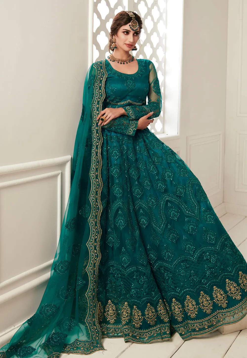 Rama Green Wedding Lehenga Choli