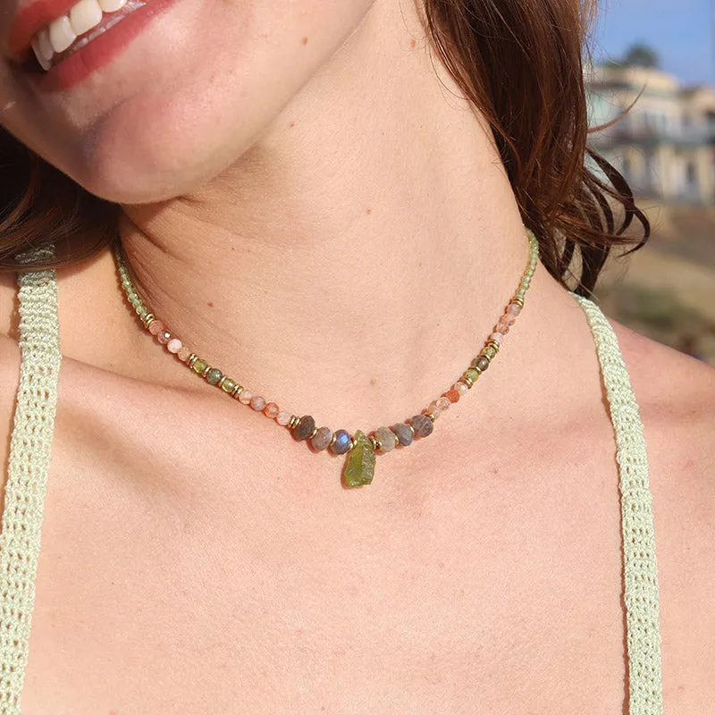 Raw Peridot and Labradorite Necklace