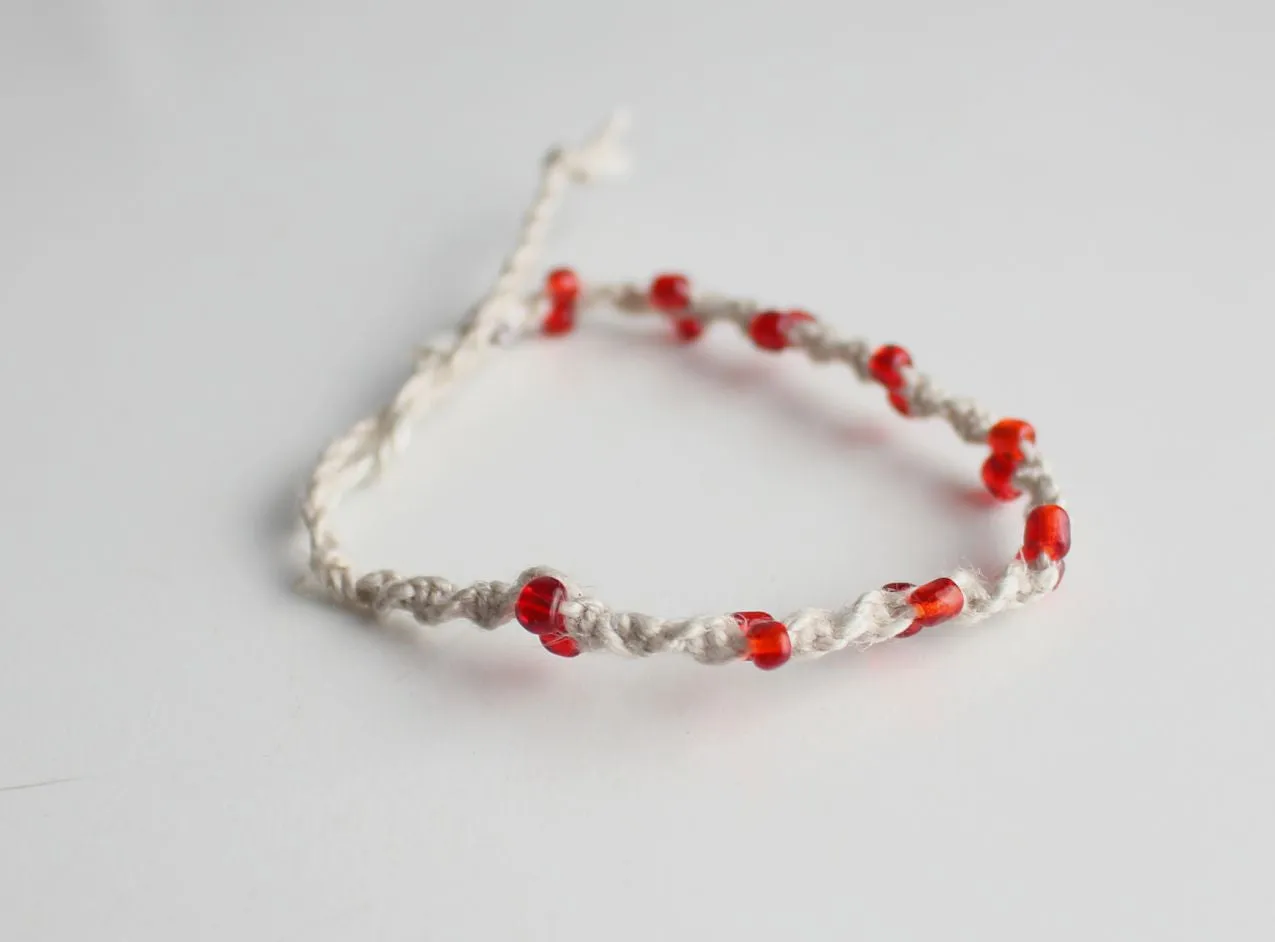 Red Glass Beads Knot Hemp Bracelet