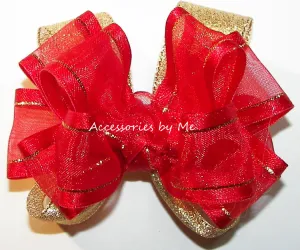 Red Gold Organza Metallic Hair Bow