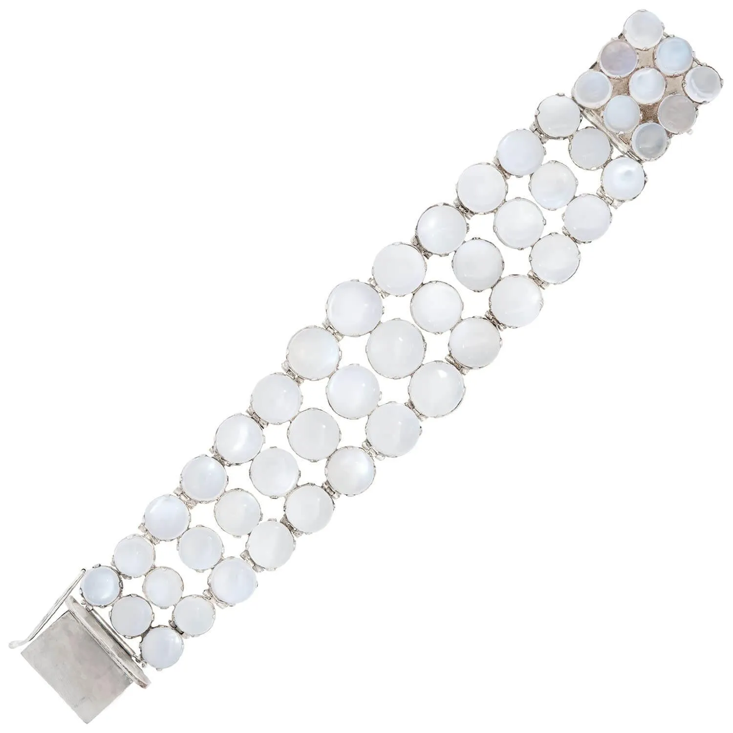 Retro Sterling Silver Moonstone Wide Link Bracelet