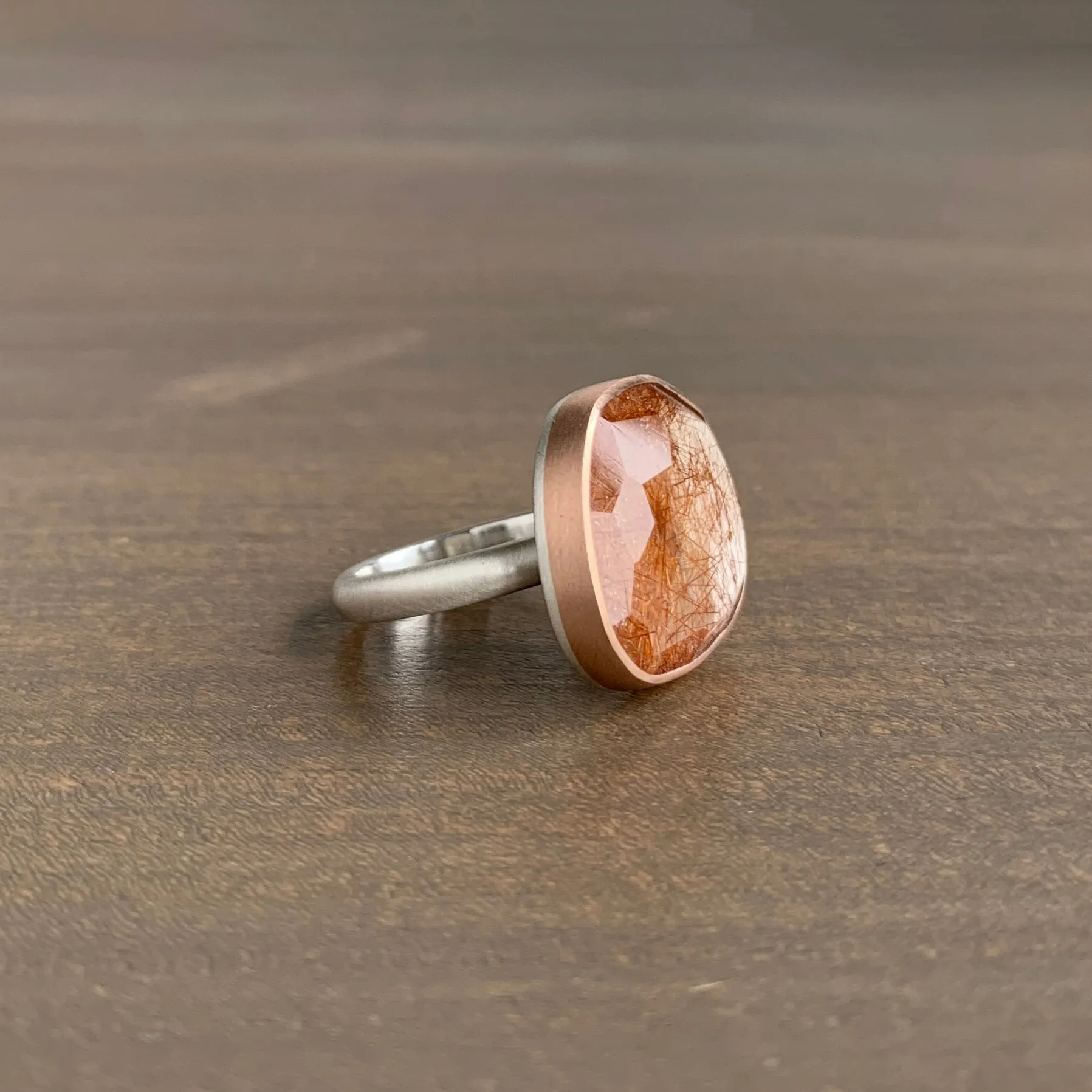 Rose Cut Copper Rutilated Quartz Ring