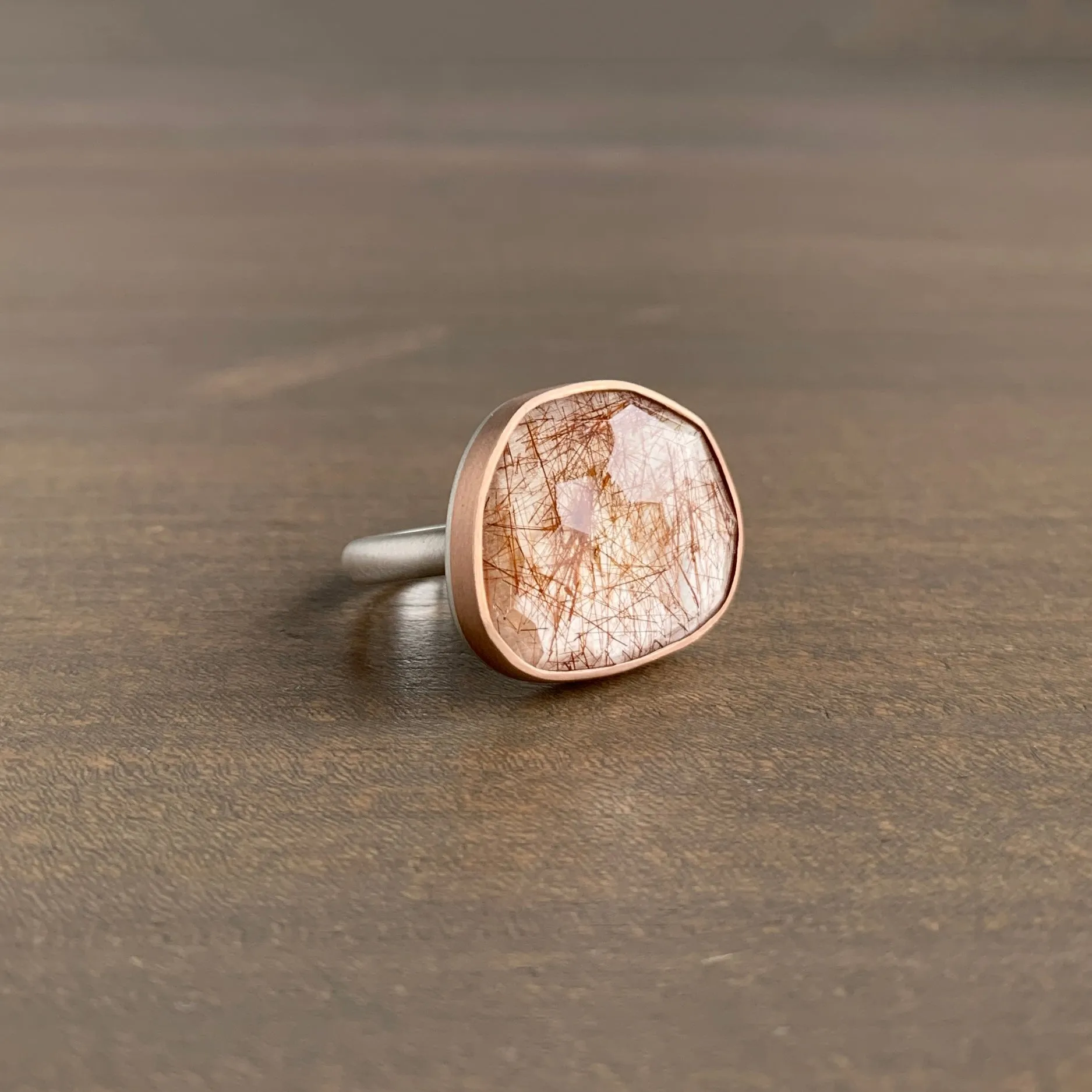 Rose Cut Copper Rutilated Quartz Ring