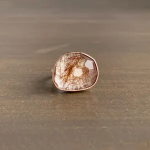 Rose Cut Copper Rutilated Quartz Ring