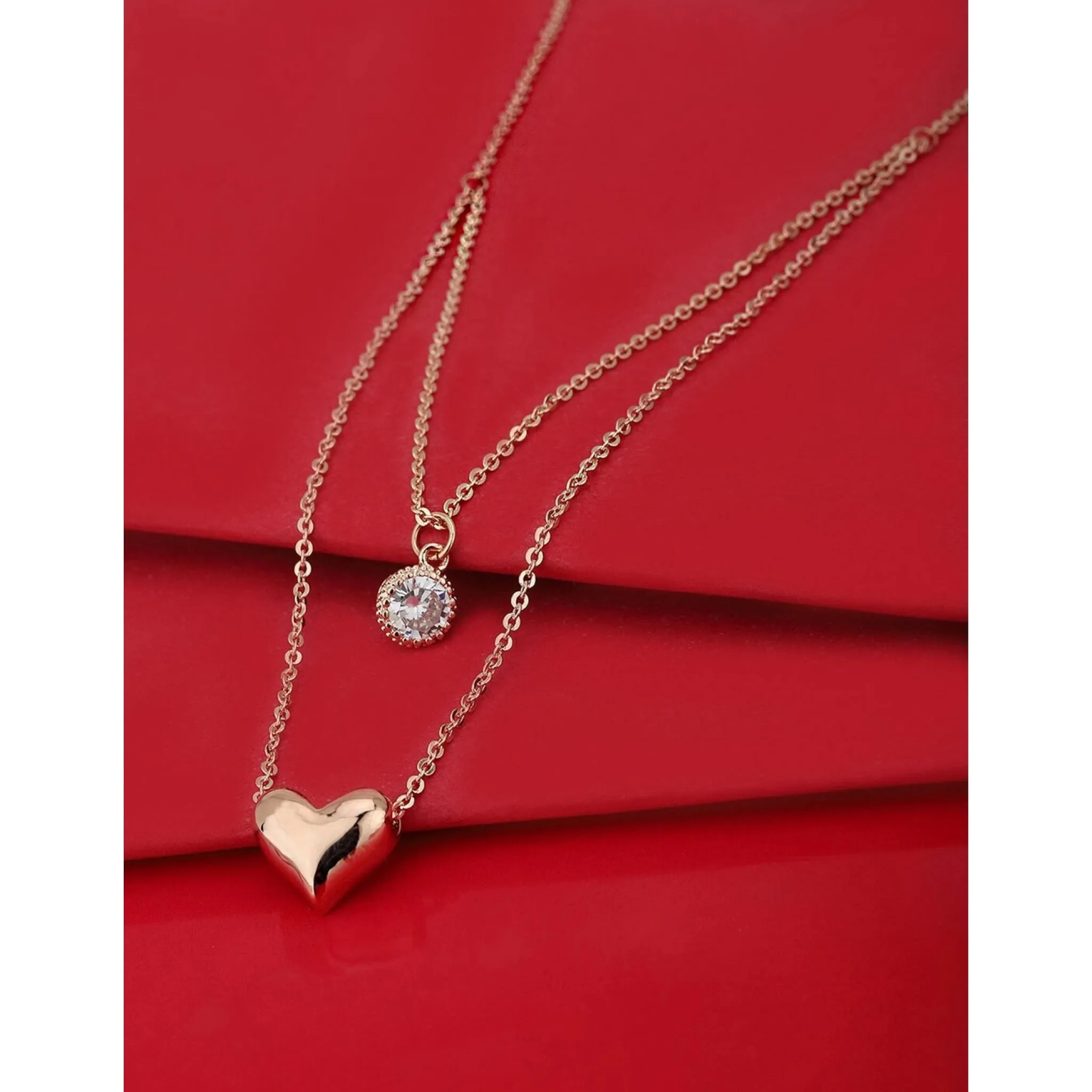 Rose Gold-Plated Layered Necklace Diamond Gold-plated Plated Brass Necklace