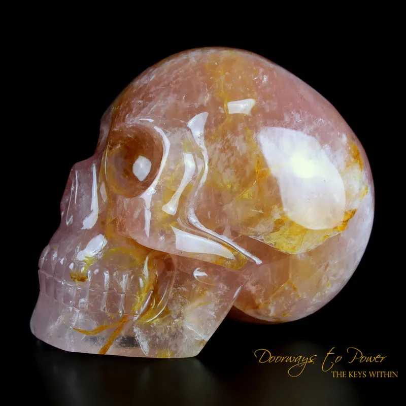 Rose Quartz Golden Healer Quartz Crystal Skull 22 lbs.