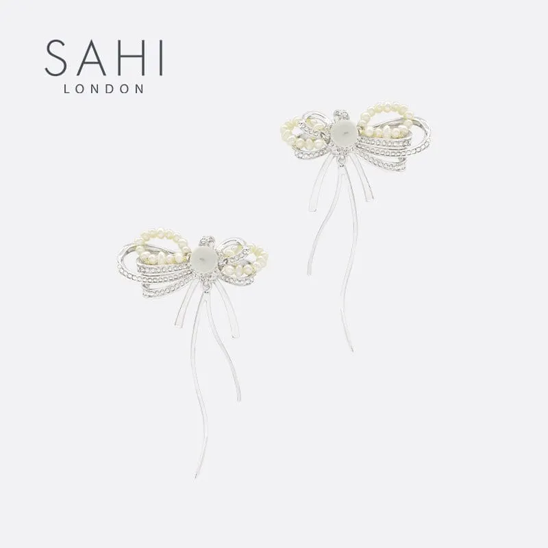 Sahi Love Heart Enamel Bow Stud Drop Earrings