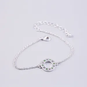 Silver Peridot August Birthstone XOXO Circle Bracelet