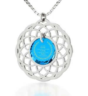 Silver Serenity Prayer Necklace Mandala Pendant Inscribed in 24k Gold