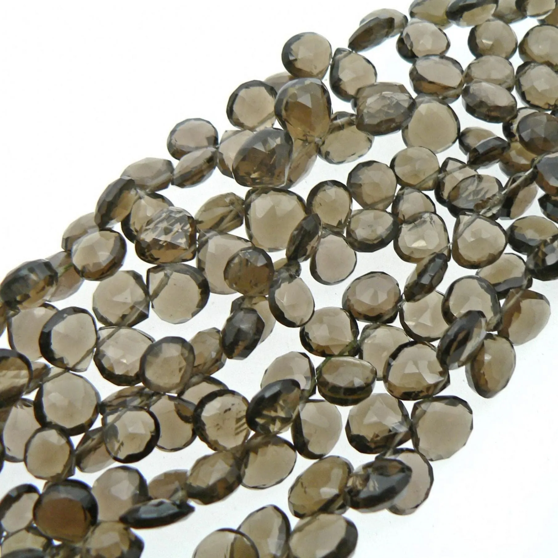 Smoky Quartz Faceted Heart Drop Beads (Set of 10)