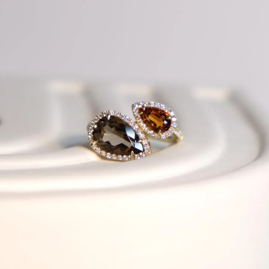 Smoky Topaz & Citrine Toi et Moi Ring