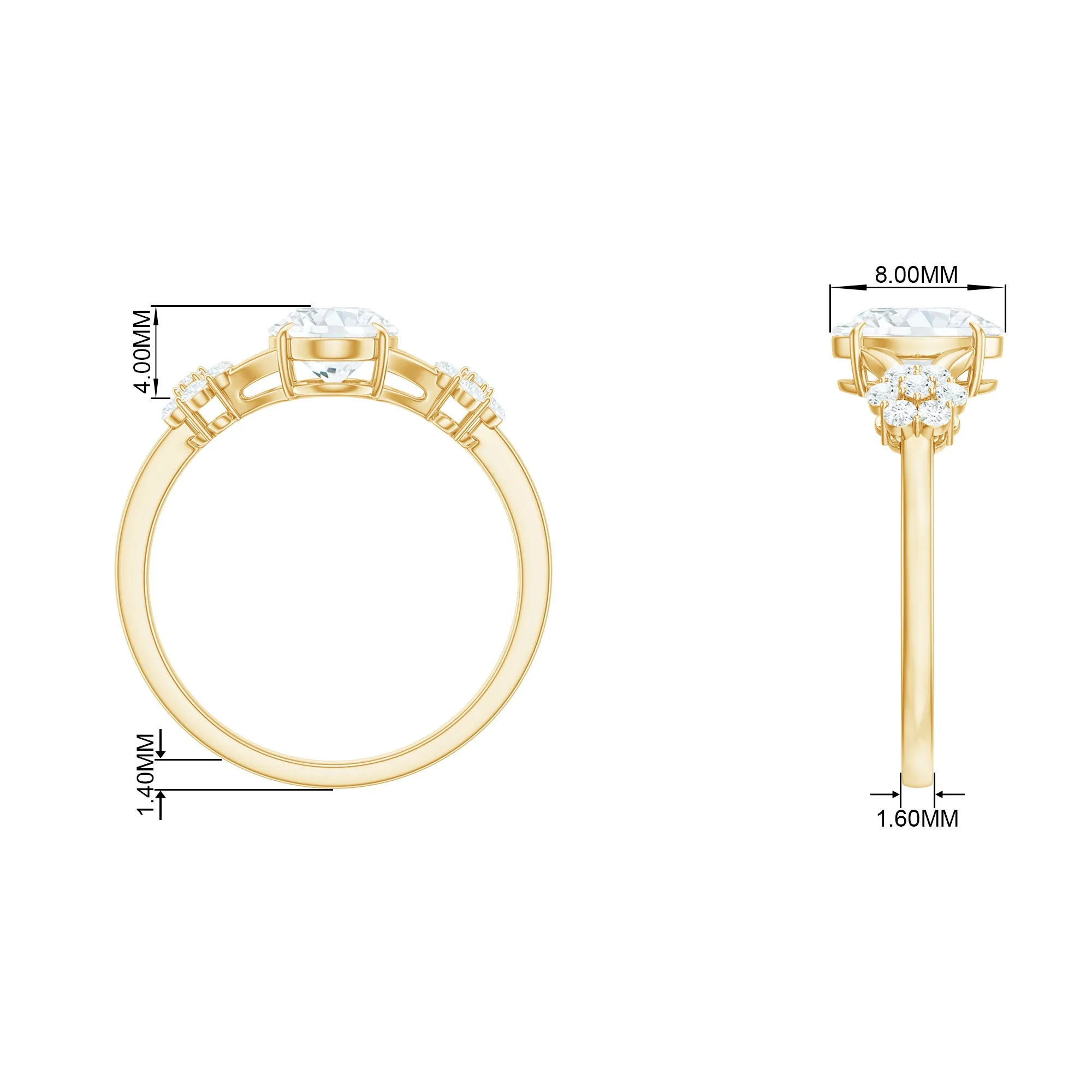 Split Shank Oval Cut Zircon Cocktail Flower Ring in Gold