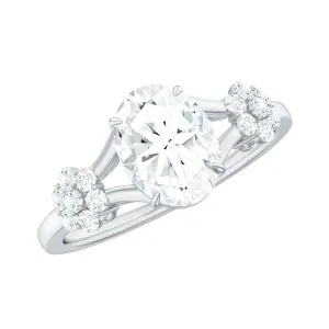 Split Shank Oval Cut Zircon Cocktail Flower Ring in Gold