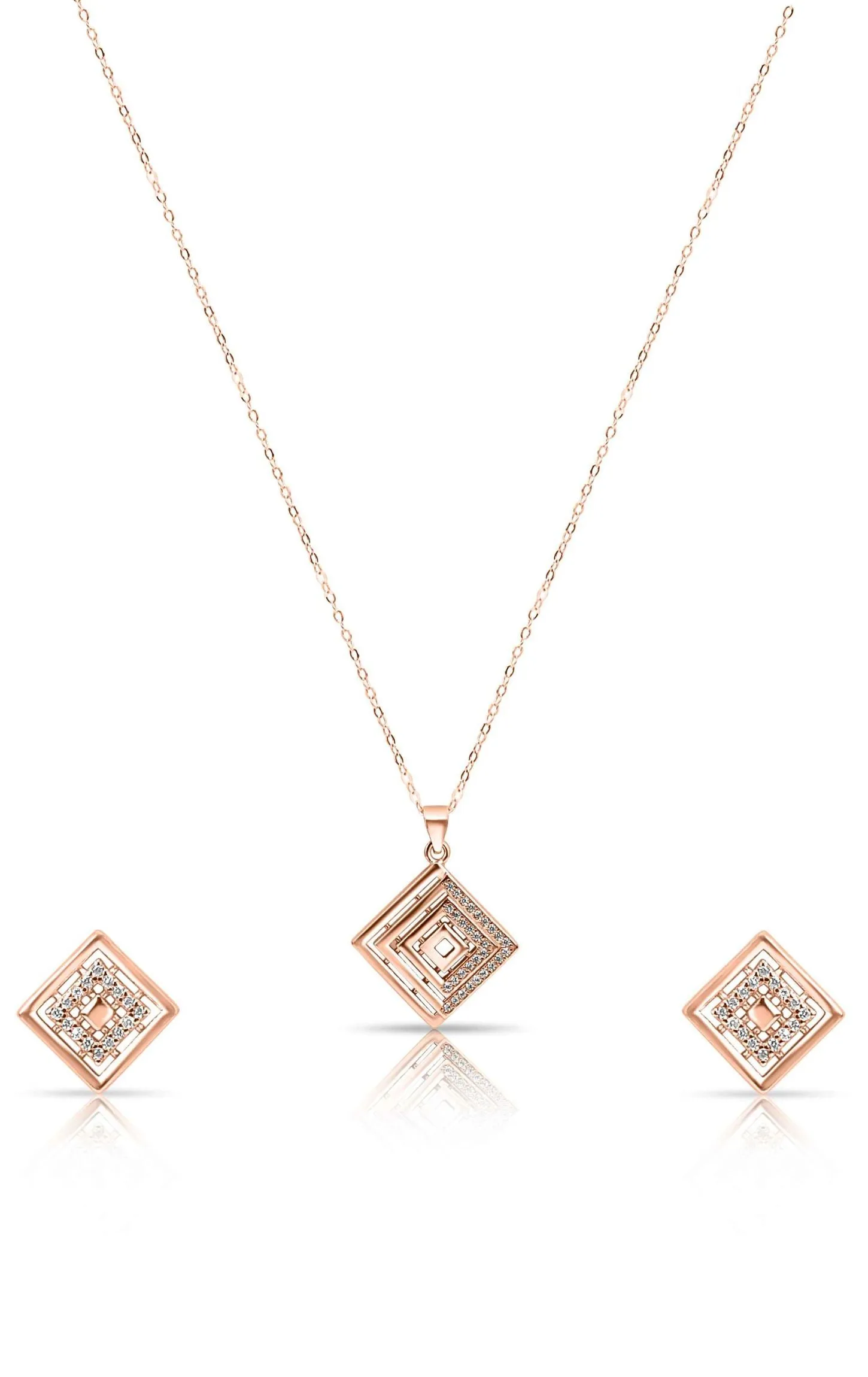 Square White Swarovski Zircon Looping Pendant Set Rose Gold