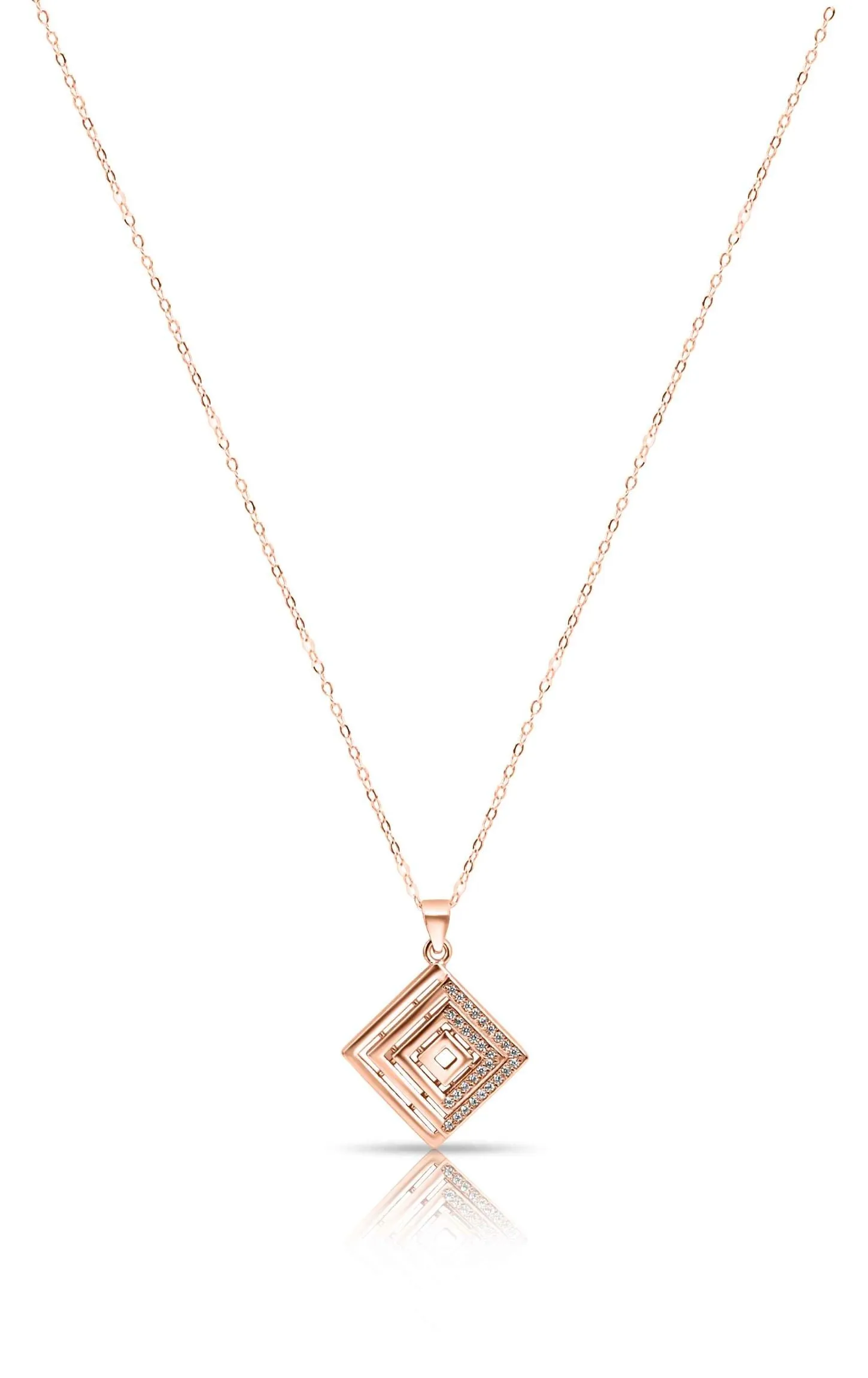 Square White Swarovski Zircon Looping Pendant Set Rose Gold