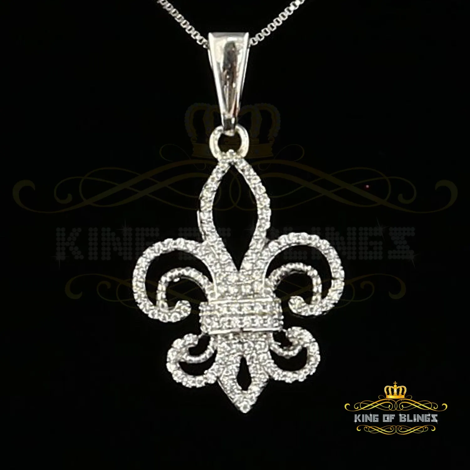 Sterling 925 Silver Fleur de Lis White Shape Pendant with 0.93ct Cubic Zirconia